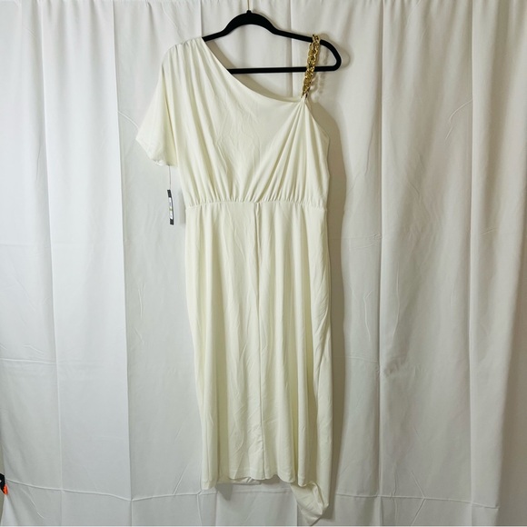 Women's GUESS One Shoulder Poly Dress w/Gold Chain Size 14 NWT's Asymmetrical - Picture 5 of 9
